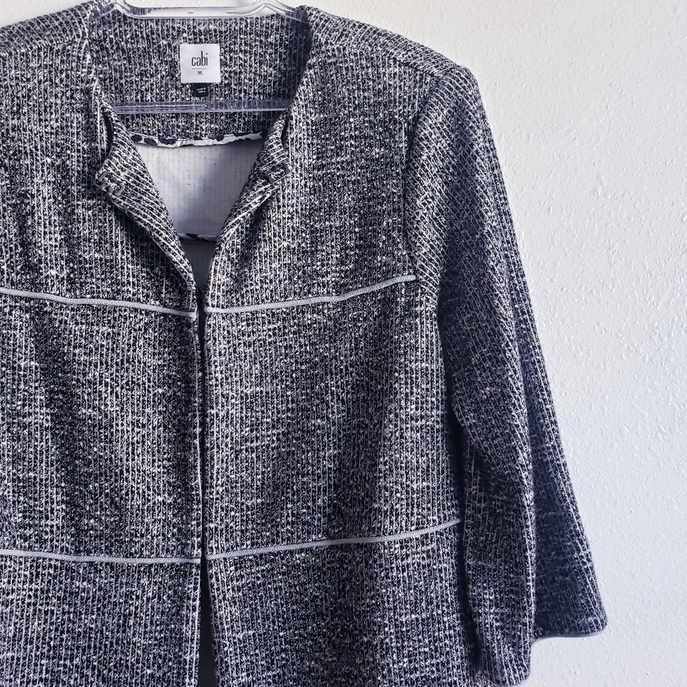 CAbi The Times Tweed Black and White Blazer with Three-Quarter Sleeves - Picture 3 of 7